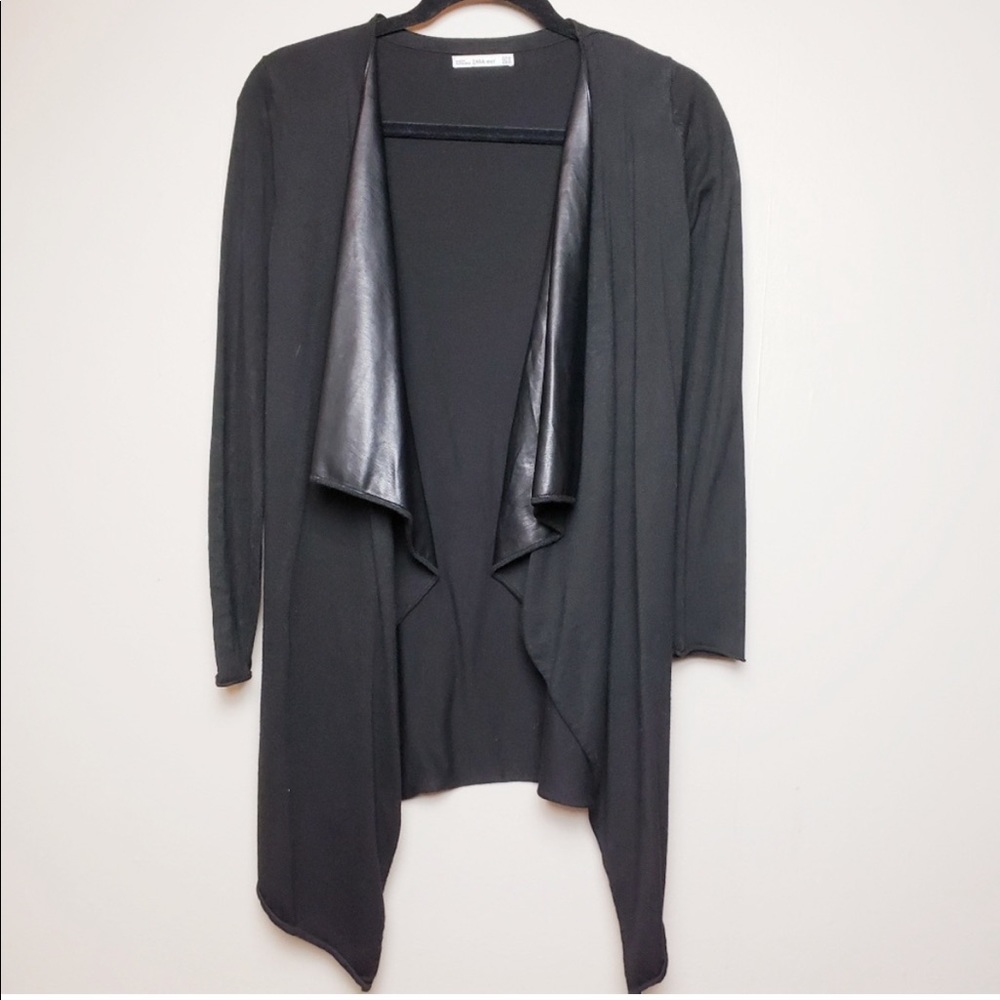 Zara Knit Drape Leather Trim Cardigan